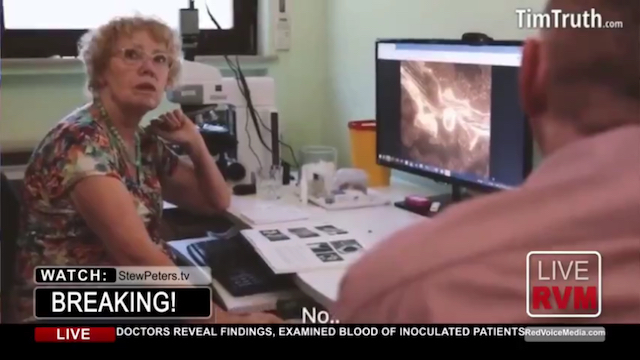 image Dr Barbel Ghitalla with a screen shot of vaccinated blood