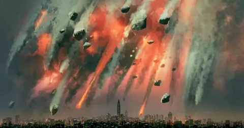image Meteor storm falling on a big city